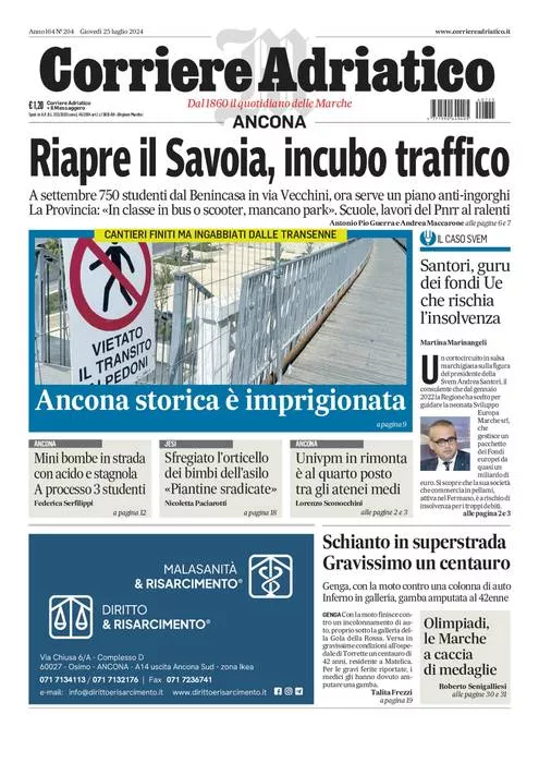 Prima-pagina-corriere adriatico-edizione-di-oggi-25-07-2024